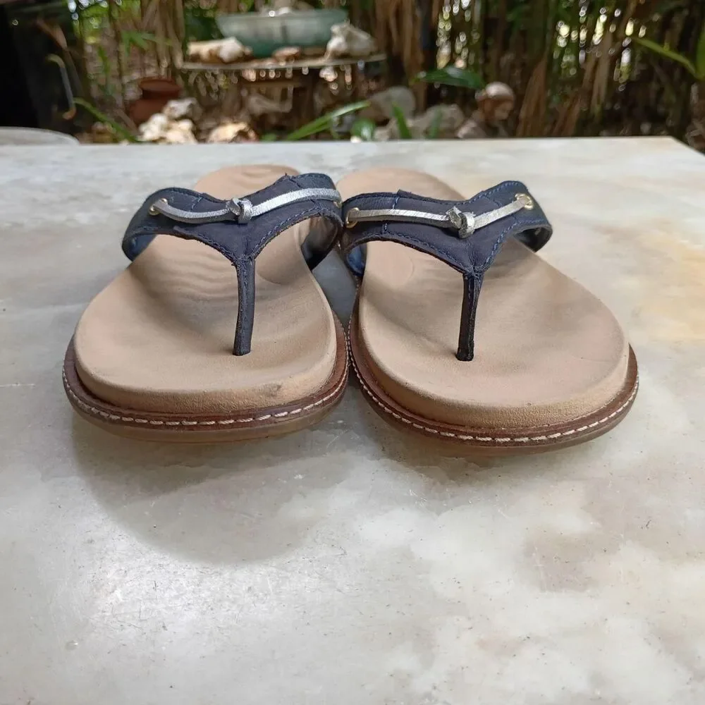 Sperry Women's Navy and Tan Flip Flops, Thong Sandals